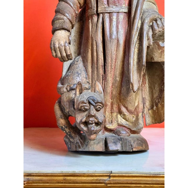 Wood Spanish Artist, Gothic Carved Figure of Saint Margaret of Antioch, 16th Century, Wood For Sale - Image 7 of 9