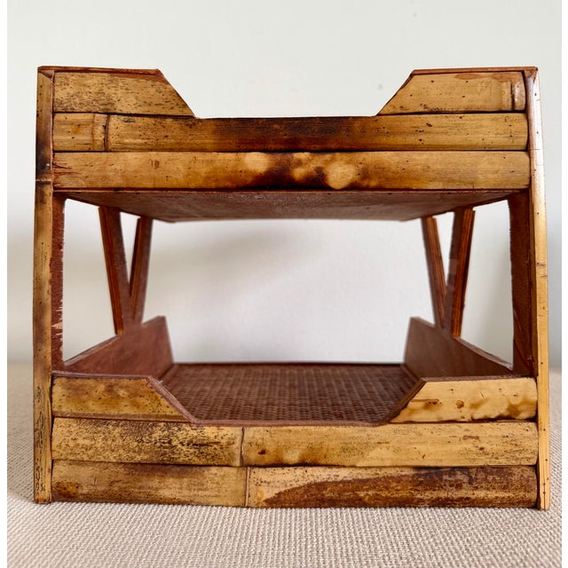 Bamboo Woven Rattan Tiered Desk Organizer For Sale In Miami - Image 6 of 9