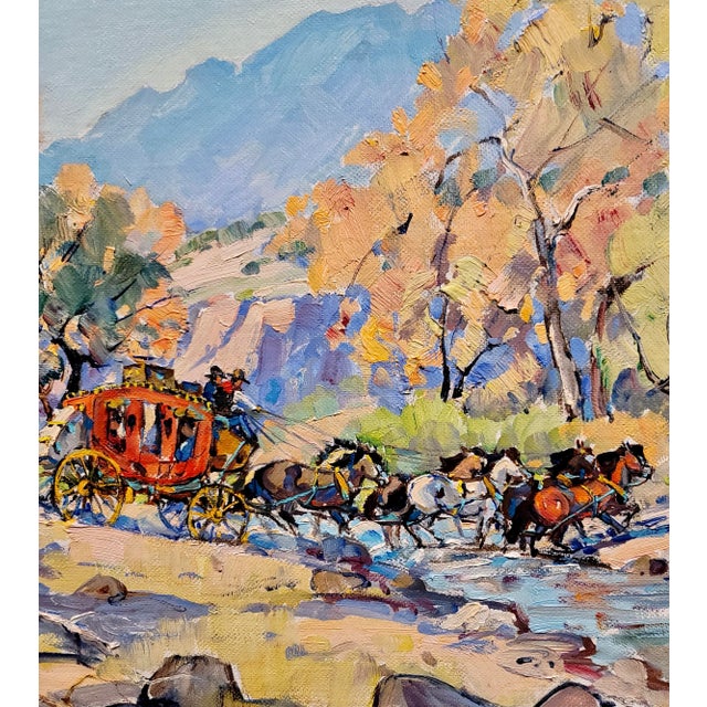 Marjorie Reed -Stagecoach Crossing a Western Landscape-Oil Painting For Sale In Los Angeles - Image 6 of 10