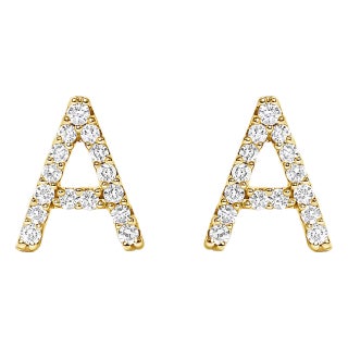 10K Yellow Gold 1/10 Cttw Diamond 'A' Initial Stud Earring For Sale