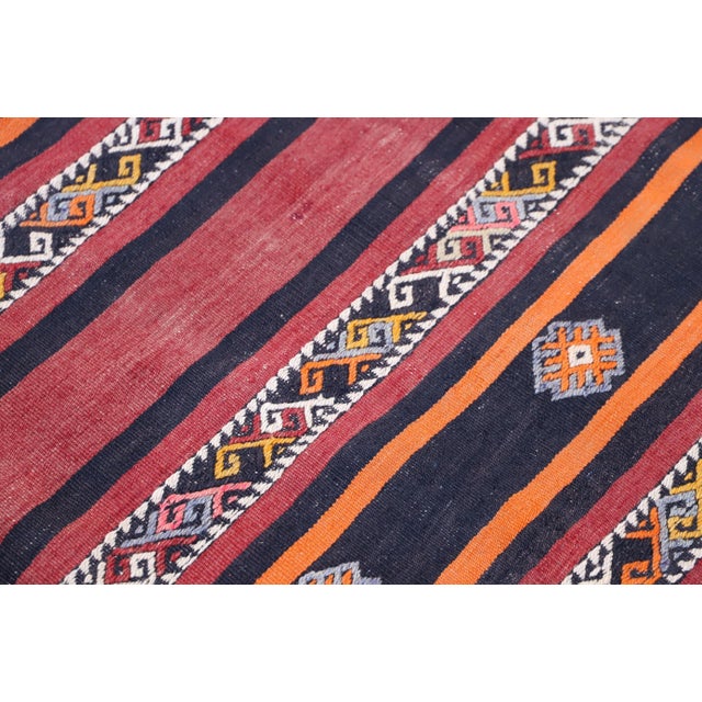 1960s Striped Dowry Handmade Mid Century Modern Handmade Kilim Rug For Sale - Image 4 of 10