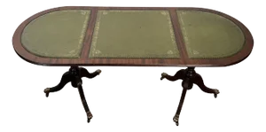 Wooden Coffee Table With Bronze Claw Feet and Green Leather Top