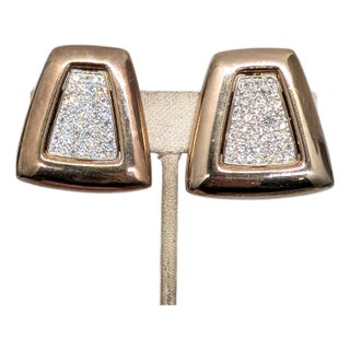 Vintage 1980s Signed Panetta Goldtone Pavé Clear Rhinestone Clip Earrings-2 Pieces For Sale