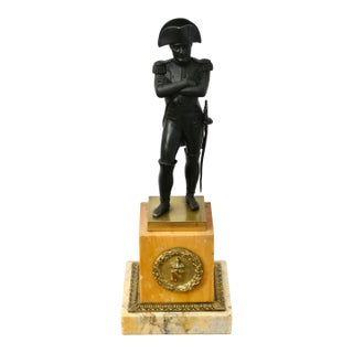 Antique Bronze Napoleon French Empire Figure on Tiered Marble and Brass Base For Sale