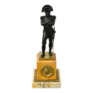 Antique Bronze Napoleon French Empire Figure on Tiered Marble and Brass Base