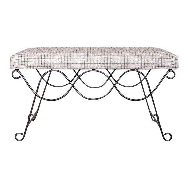 Panoplie Iron Double Loop Bench, Linen Check For Sale