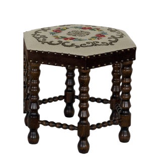 Scandinavian Modern Needlepoint Tapestry Stools with Bobbin-Turned Legs, 1950s For Sale