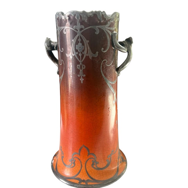 Antique Art Nouveau Warwick Pottery Silver Overlay Vase For Sale - Image 6 of 11