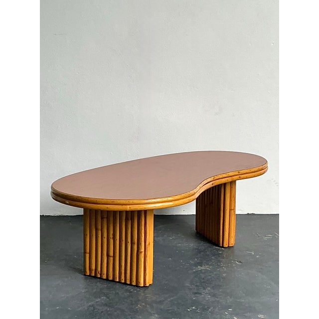 Vintage 1950s Kidney Rattan Coffee Table After Frankl For Sale - Image 10 of 10