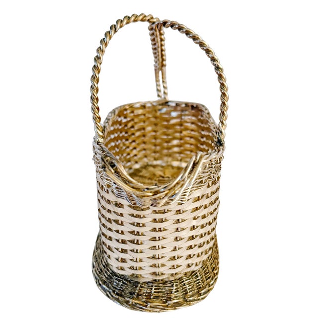 Metal Vintage Woven Silver-Plated Wire Wine Bottle Basket Caddy & Sommelier Basket For Sale - Image 7 of 14