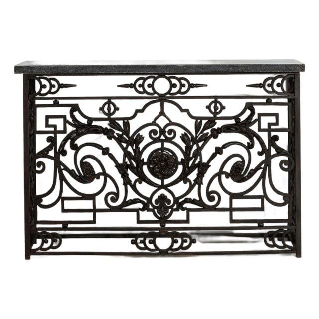 Neoclassical Wrought Iron Console With Belgian Bluestone For Sale