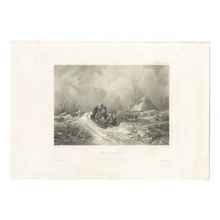 Pehr Wickenberg, Swedish Winter, Children Sledding, 1850, Lithograph For Sale