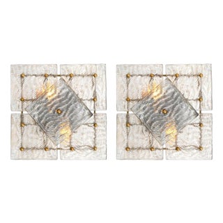 Geometric Wall Lamps in Brass and Handblown Glass, Set of 2 For Sale