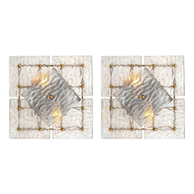 Geometric Wall Lamps in Brass and Handblown Glass, Set of 2 For Sale