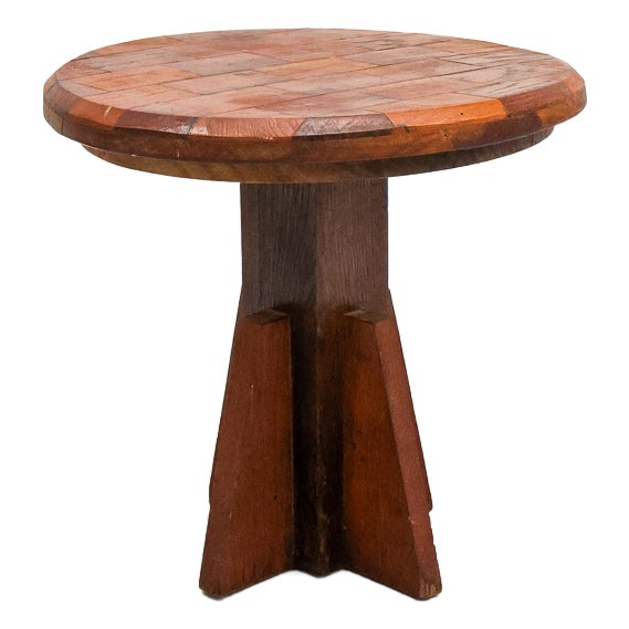 Wabi-Sabi Brutalist Wooden Side Table For Sale