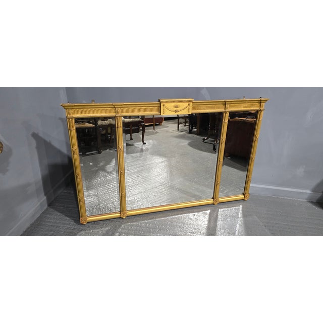Large Regency Tryptich Gilt Overmantle Mirror, 1900s For Sale - Image 6 of 8