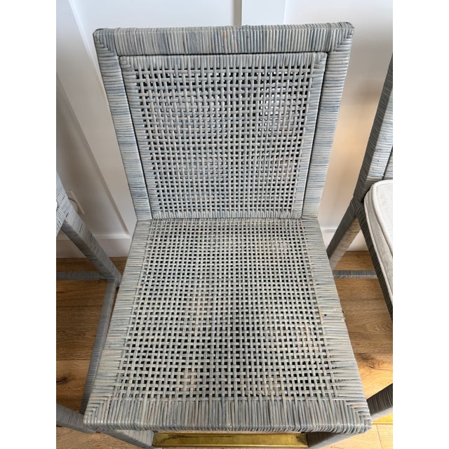 4 Serena & Lily Balboa Rattan Counter Stools in Mist With Chalk & White Perennials Cushions For Sale In San Francisco - Image 6 of 11