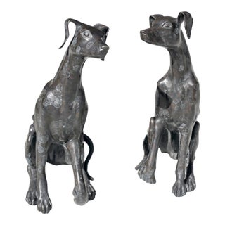 Pair of Vintage Life Size Bronze Greyhound Dogs For Sale