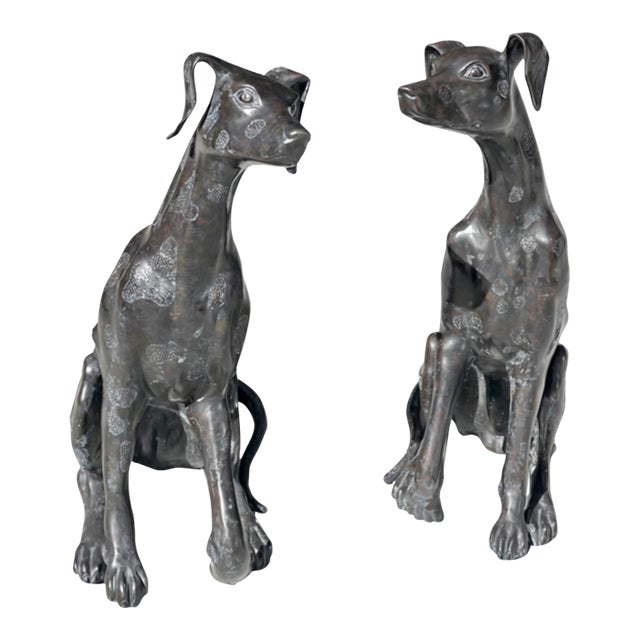 Pair of Vintage Life Size Bronze Greyhound Dogs For Sale