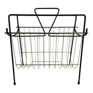 1950s Black & Gold Metal Handled Magazine Rack