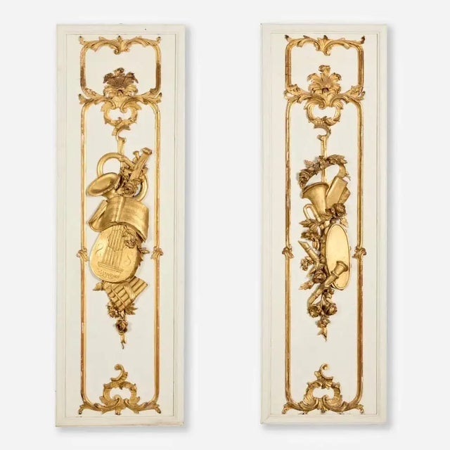 French Pair of 18th Century French Parcel Gilt Trophy Panels For Sale - Image 3 of 9