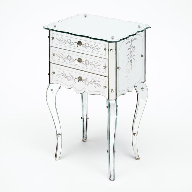 Art Deco Period French Mirrored Side Table, Engraved, Circa 1940 For Sale - Image 4 of 9