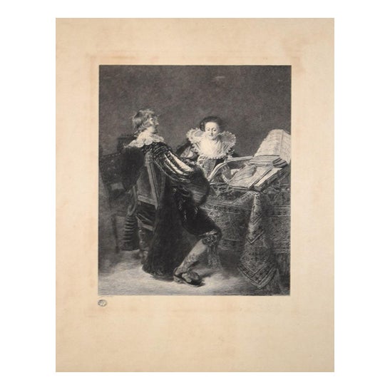 George Henri Manesse, La Leçon de Musique, Etching on Paper For Sale