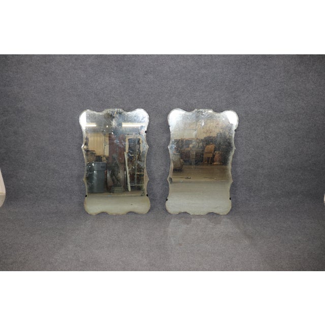 1950s Pair of Maison Jansen Style Aged Patina Mirror Etched Star Glass Mirrors For Sale - Image 5 of 10