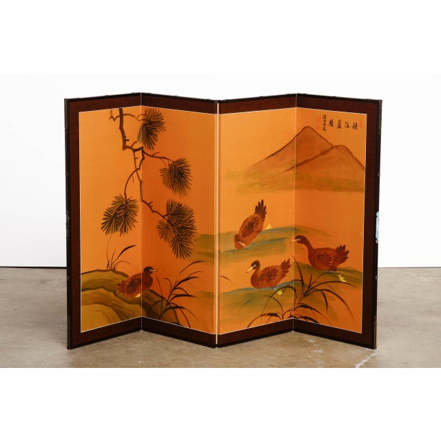 Japanese Four Panel Folding Screen with Ducks Chairish