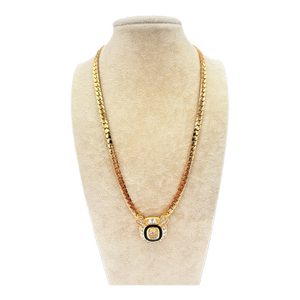 Christian Dior 1970s Gold‑Tone Necklace With Black Enamel & Crystal Pendant