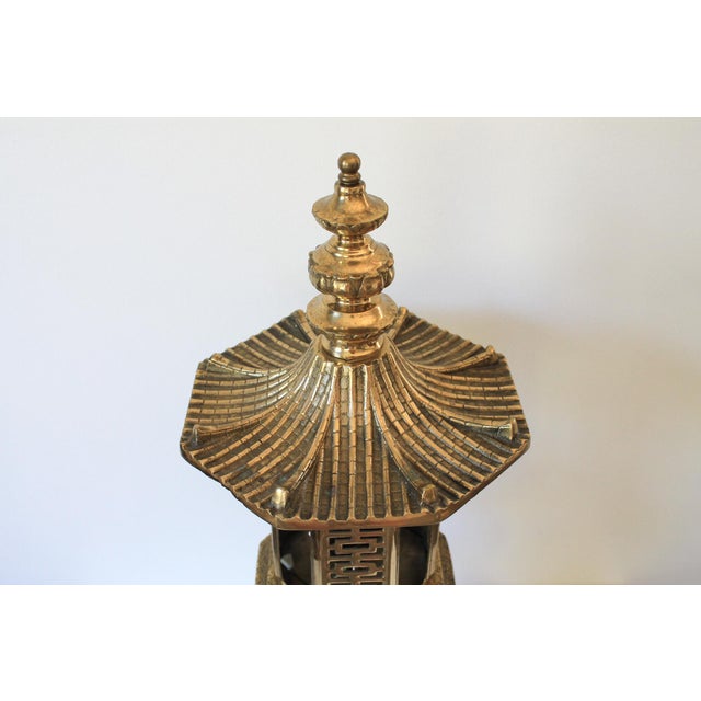 Brass Vintage Brass Pagoda Table Lamp For Sale - Image 8 of 9