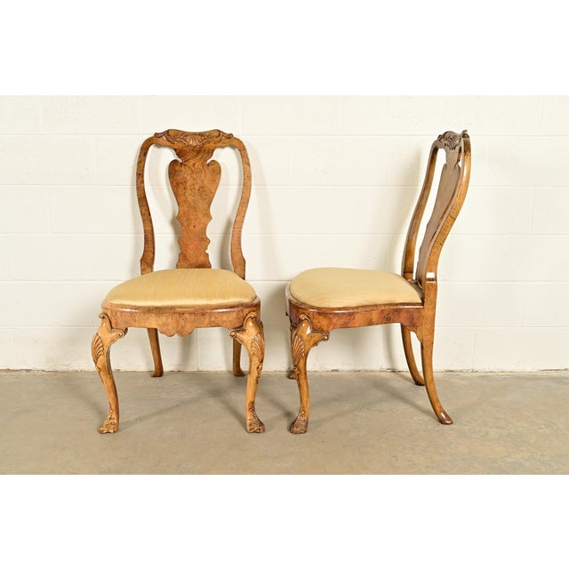 18th Century Antique Thomas Chippendale Period Carved Burl Wood Side Chairs or Dining Chairs, Pair For Sale - Image 11 of 13