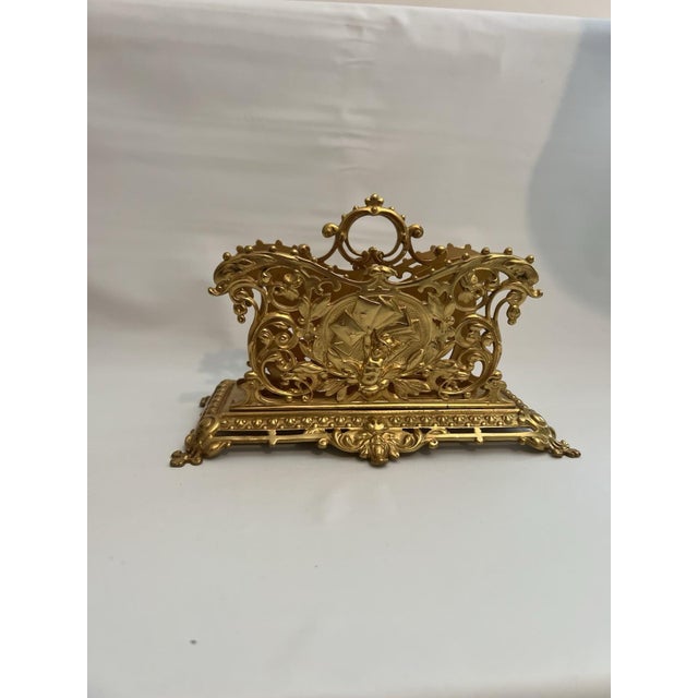 Antique Gilt Bronze Letter Holder Desk Accessory Child Boy Holding Envelops For Sale - Image 9 of 14