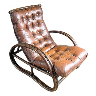 Vintage Bamboo and Leather Chair, 1970s For Sale