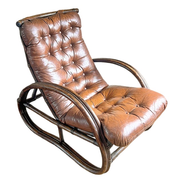 Vintage Bamboo and Leather Chair, 1970s For Sale