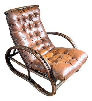 Vintage Bamboo and Leather Chair, 1970s