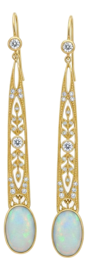 Art Nouveau Opal Drop Earrings Silver, Gold, A Pair