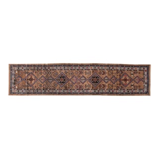 Antique Narrow and Long Diamond Medallions Motifs Persian Hamadan Wool Runner For Sale