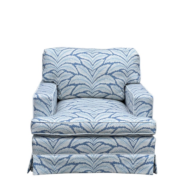 Coastal Pair of Baker Furniture Company Club Chairs in Brunschwig & Fils For Sale - Image 3 of 18