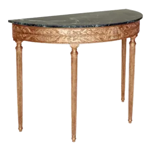 George III Style Giltwood & Green Italian Marble Demilune Console Table by Burton-Ching