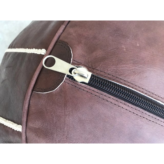 Coffee Brown Moroccan Leather Pouf Cover For Sale - Image 8 of 9