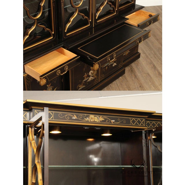 Wood Karges Chinoiserie Decorated Breakfront China Display Cabinet For Sale - Image 7 of 12
