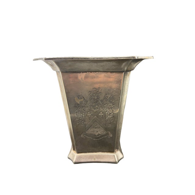 Silver Tapered Shaped Engraved Coat of Arms Urn Pair For Sale - Image 4 of 7