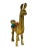 Cute solid brass llama figurine with copper sack filled with turquoise nuggets. No makers mark. Light age patina.