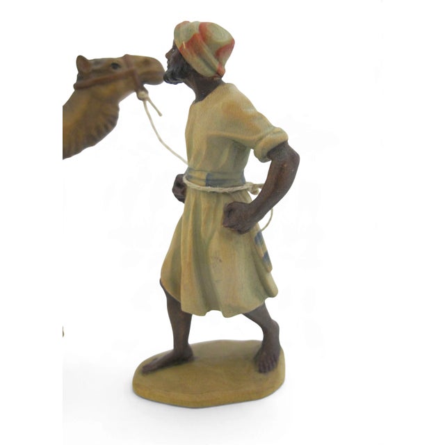 Figurative Anri Italy Karl Kuolt Camel & Guide Driver Wood Carved Nativity Figurine For Sale - Image 3 of 9