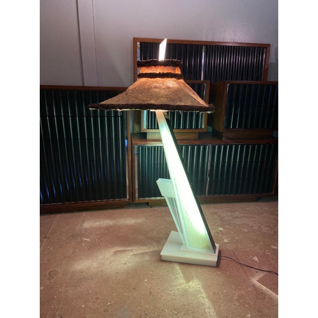 “Leaning Lena” Spun Glass + Plexiglas Moss Floor Lamps A Pair Chairish