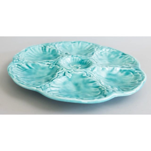 French Provincial French Gien Turquoise Majolica Oyster Plate For Sale - Image 3 of 5