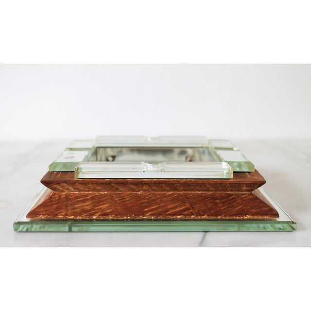 Brown Vintage Square Wood & Mirror Ashtray or Trinket Tray For Sale - Image 8 of 12
