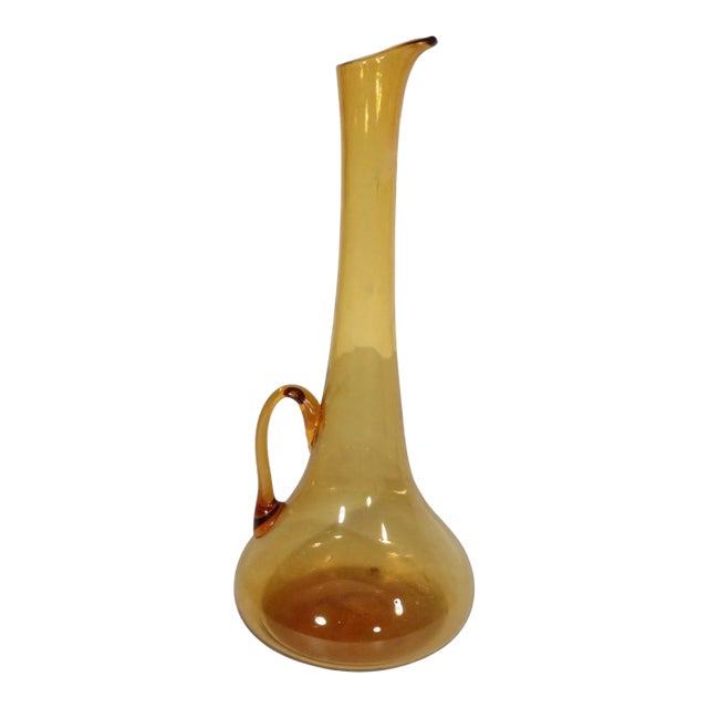 Mid Century Amber Glass Pitcher Attributed to Empoli, Circa 1950/60's For Sale