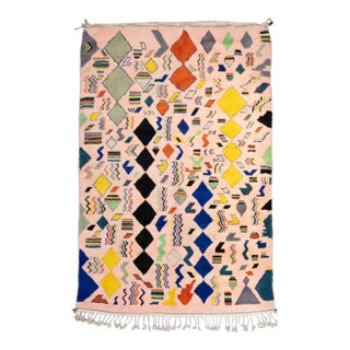 Pink Multi-Color Abstract Moroccan Wool Area Rug - 10'2 X 6'10 For Sale